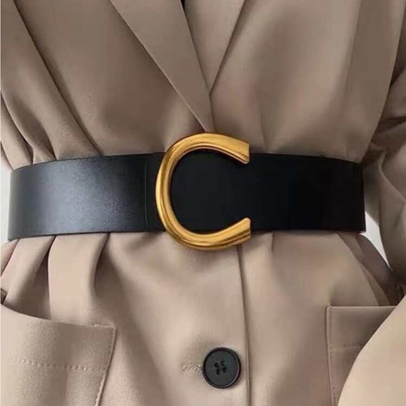 Luxe Black high waist gold buckle belt